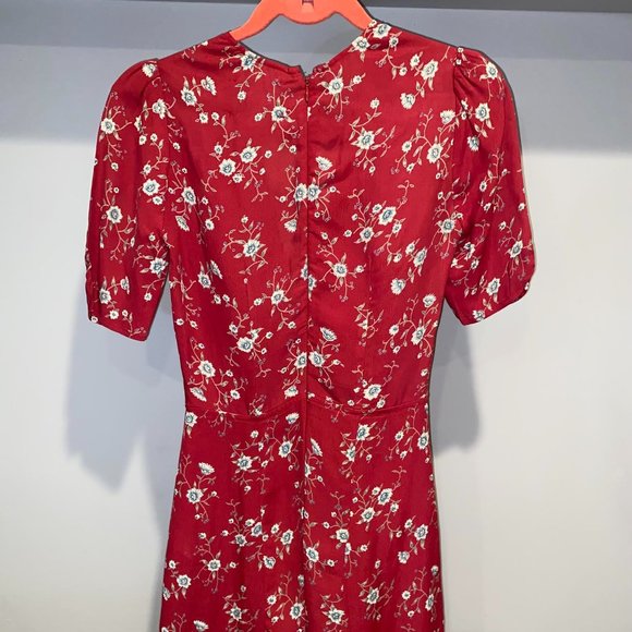 Reformation Grace Floral Front Tie Mini Dress in Red Viscose (Size: 0) - Picture 3 of 7